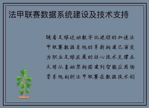 法甲联赛数据系统建设及技术支持
