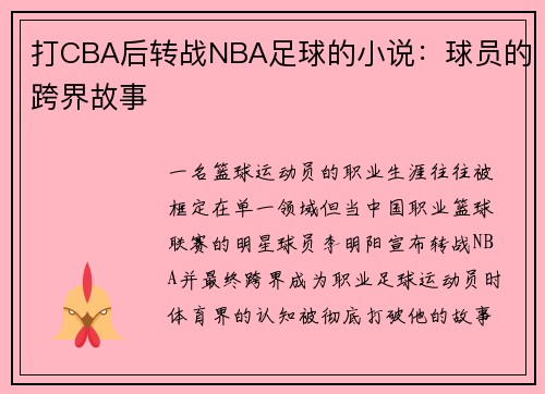 打CBA后转战NBA足球的小说：球员的跨界故事
